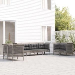 Градински комплект с възглавници, 8 части, полиратан, сив