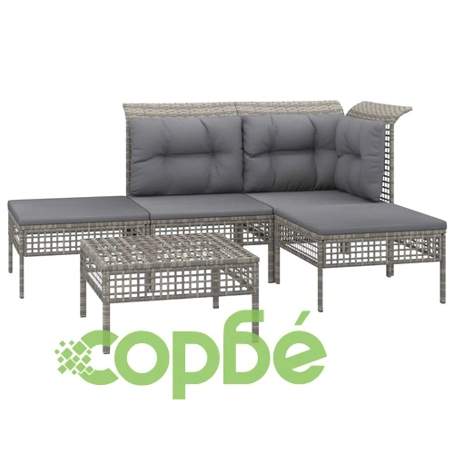Градински лаундж комплект с възглавници 5 части сив полиратан ➤ топ цена ➤ sorbe.bg