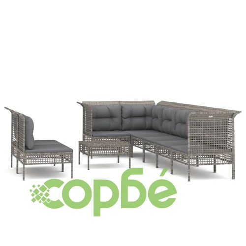 Градински лаундж комплект с възглавници 9 части сив полиратан ➤ топ цена ➤ sorbe.bg