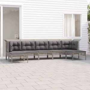 Градински лаундж комплект с възглавници 7 части полиратан сив