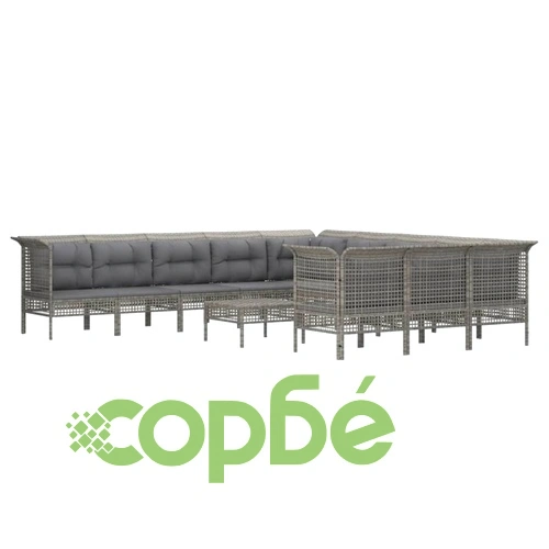 Градински лаундж комплект с възглавници 12 части сив полиратан ➤ топ цена ➤ sorbe.bg