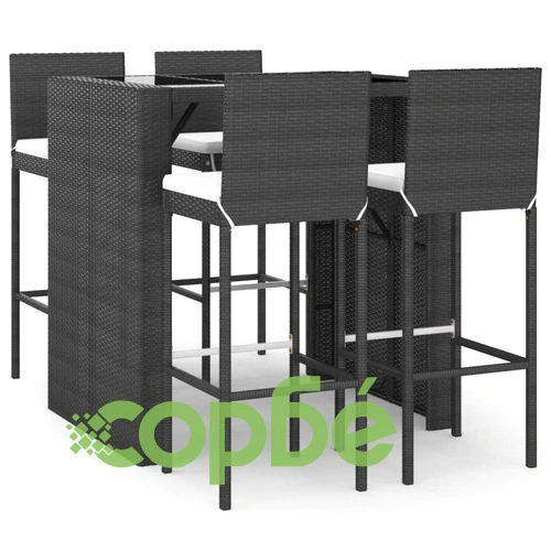 Градински бар комплект с възглавници 5 части черен полиратан ➤ топ цена ➤ sorbe.bg
