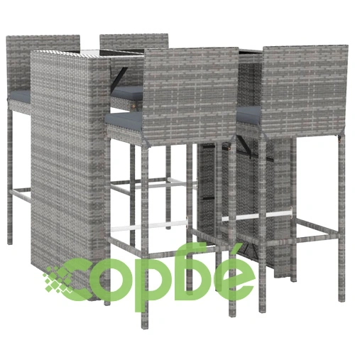 Градински бар комплект с възглавници 5 части сив полиратан ➤ топ цена ➤ sorbe.bg