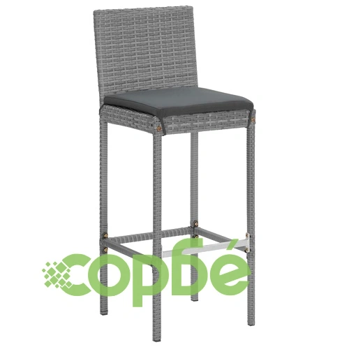 Градински бар комплект с възглавници 5 части сив полиратан ➤ топ цена ➤ sorbe.bg