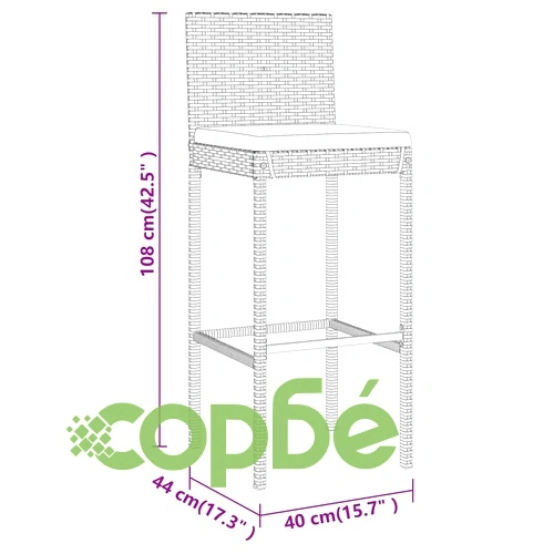 Градински бар комплект с възглавници 5 части сив полиратан ➤ топ цена ➤ sorbe.bg