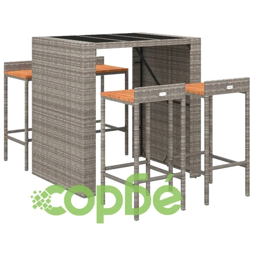 Градински бар комплект 5 части сив полиратан и акация масив ➤ топ цена ➤ sorbe.bg