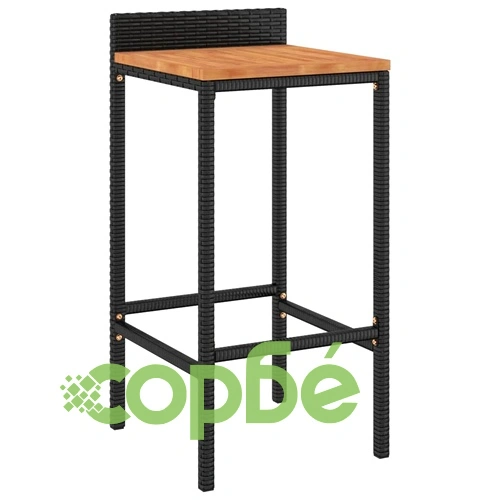 Градински бар комплект 3 части черен полиратан и акация масив ➤ топ цена ➤ sorbe.bg