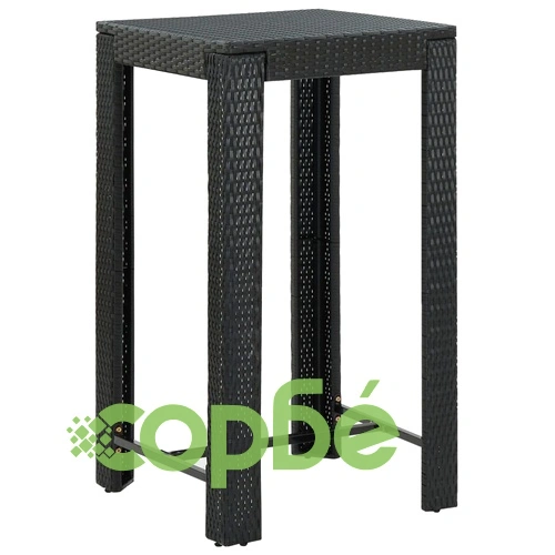 Градински бар комплект 3 части черен полиратан и акация масив ➤ топ цена ➤ sorbe.bg