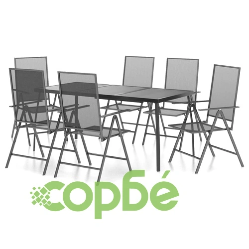 Градински трапезен комплект от 7 части, антрацит, стомана ➤ топ цена ➤ sorbe.bg