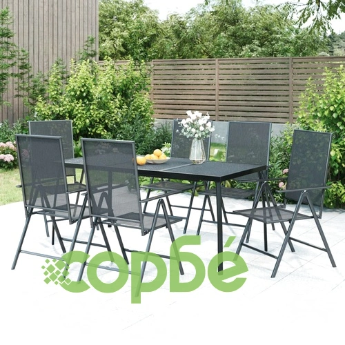 Градински трапезен комплект от 7 части, антрацит, стомана ➤ топ цена ➤ sorbe.bg