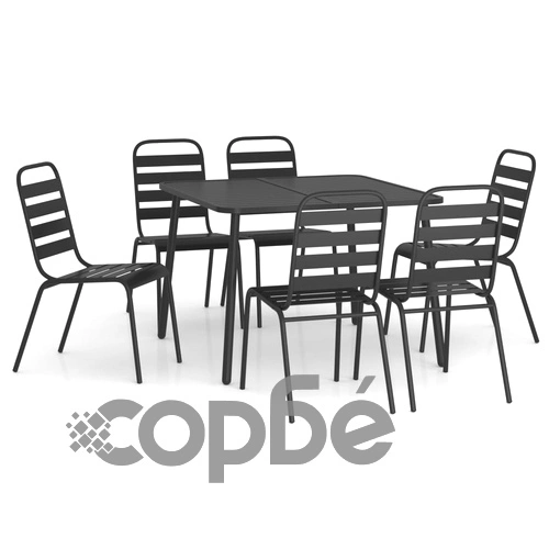 Градински трапезен комплект от 7 части, антрацит, стомана ➤ топ цена ➤ sorbe.bg