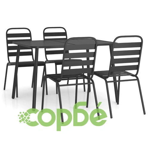 Градински трапезен комплект от 5 части, антрацит, стомана ➤ топ цена ➤ sorbe.bg