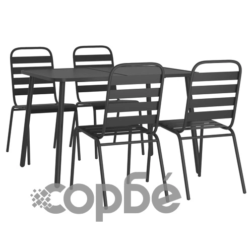 Градински трапезен комплект от 5 части, антрацит, стомана ➤ топ цена ➤ sorbe.bg