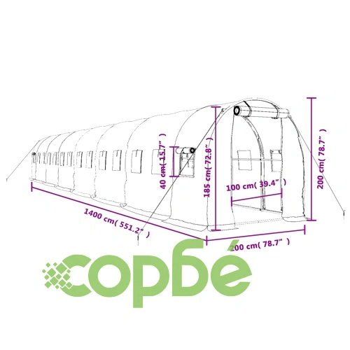 Оранжерия със стоманена рамка зелена 28 м² 14x2x2 м ➤ топ цена ➤ sorbe.bg