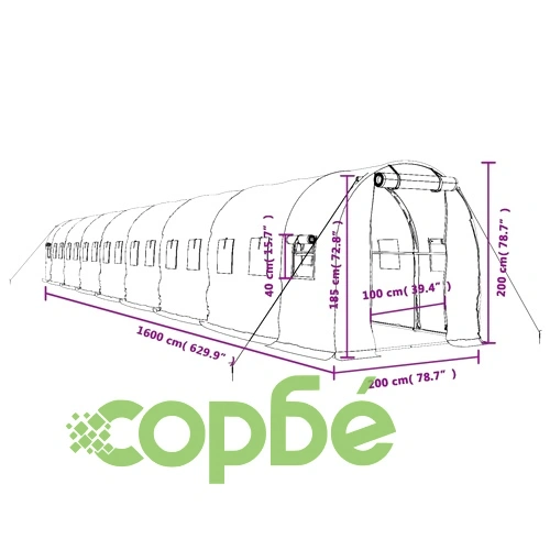 Оранжерия със стоманена рамка зелена 32 м² 16x2x2 м ➤ топ цена ➤ sorbe.bg