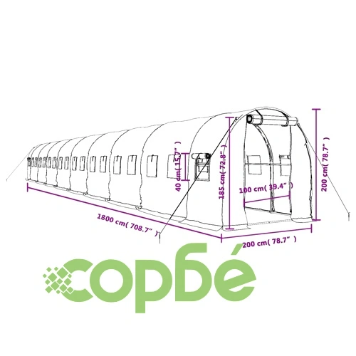Оранжерия със стоманена рамка зелена 36 м² 18x2x2 м ➤ топ цена ➤ sorbe.bg