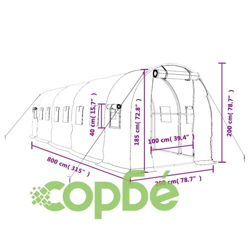Оранжерия със стоманена рамка бяла 16 м² 8x2x2 м ➤ топ цена ➤ sorbe.bg