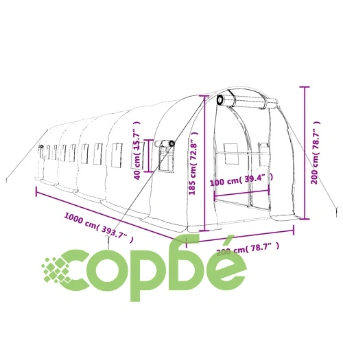 Оранжерия със стоманена рамка бяла 20 м² 10x2x2 м ➤ топ цена ➤ sorbe.bg
