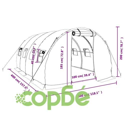 Оранжерия със стоманена рамка зелена 12 м² 4x3x2 м ➤ топ цена ➤ sorbe.bg