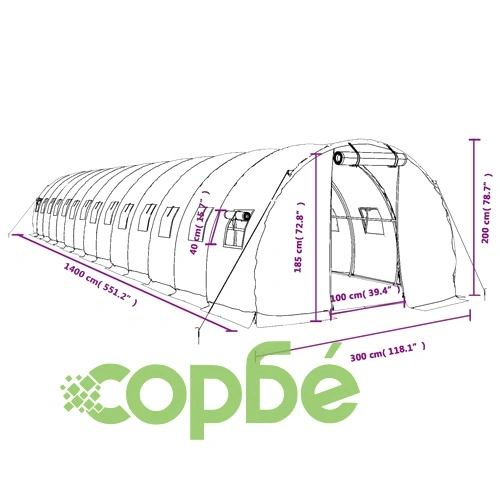 Оранжерия със стоманена рамка зелена 42 м² 14x3x2 м ➤ топ цена ➤ sorbe.bg