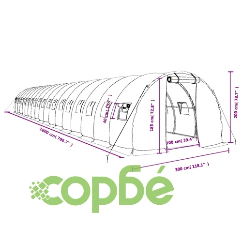 Оранжерия със стоманена рамка зелена 54 м² 18x3x2 м ➤ топ цена ➤ sorbe.bg
