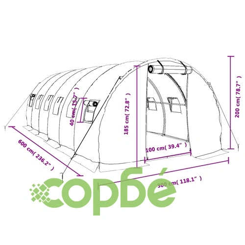 Оранжерия със стоманена рамка бяла 18 м² 6x3x2 м ➤ топ цена ➤ sorbe.bg
