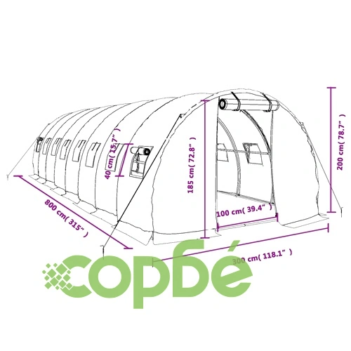Оранжерия със стоманена рамка бяла 24 м² 8x3x2 м ➤ топ цена ➤ sorbe.bg