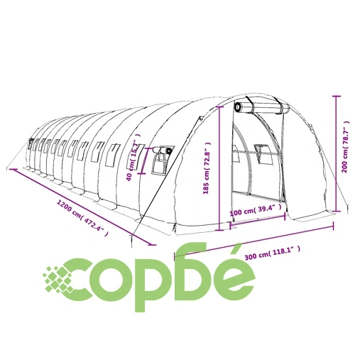 Оранжерия със стоманена рамка бяла 36 м² 12x3x2 м ➤ топ цена ➤ sorbe.bg