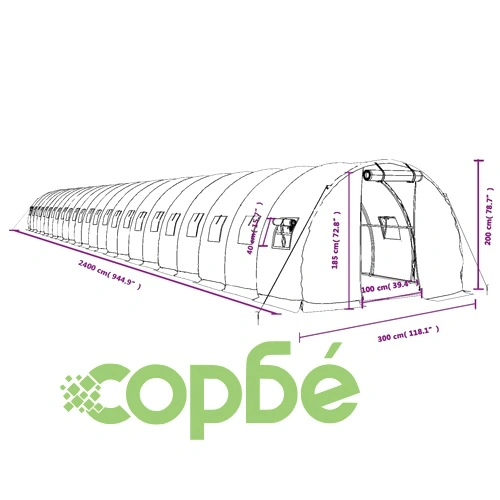 Оранжерия със стоманена рамка бяла 72 м² 24x3x2 м ➤ топ цена ➤ sorbe.bg