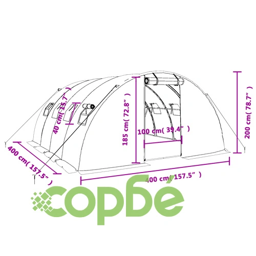 Оранжерия със стоманена рамка зелена 16 м² 4x4x2 м ➤ топ цена ➤ sorbe.bg