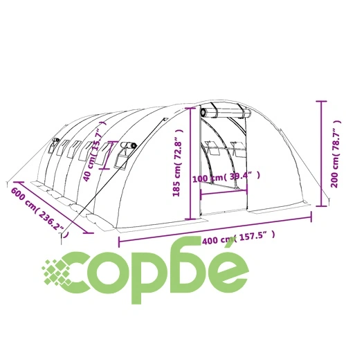 Оранжерия със стоманена рамка зелена 24 м² 6x4x2 м ➤ топ цена ➤ sorbe.bg