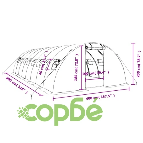 Оранжерия със стоманена рамка зелена 32 м² 8x4x2 м ➤ топ цена ➤ sorbe.bg