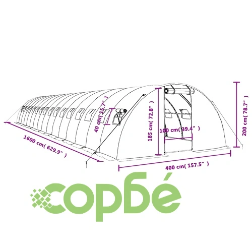 Оранжерия със стоманена рамка зелена 64 м² 16x4x2 м ➤ топ цена ➤ sorbe.bg