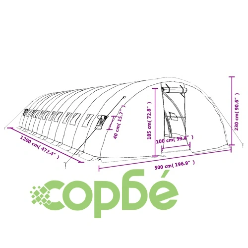 Оранжерия със стоманена рамка зелена 60 м² 12x5x2,3 м ➤ топ цена ➤ sorbe.bg