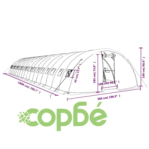 Оранжерия със стоманена рамка зелена 90 м² 18x5x2,3 м ➤ топ цена ➤ sorbe.bg