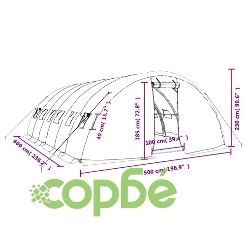 Оранжерия със стоманена рамка бяла 30 м² 6x5x2,3 м ➤ топ цена ➤ sorbe.bg