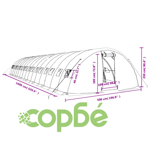 Оранжерия със стоманена рамка бяла 80 м² 16x5x2,3 м ➤ топ цена ➤ sorbe.bg