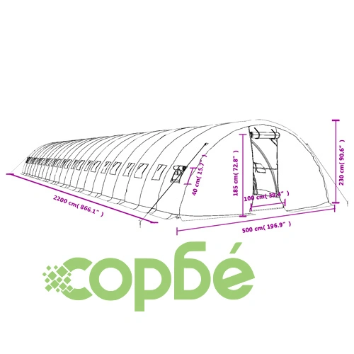 Оранжерия със стоманена рамка бяла 110 м² 22x5x2,3 м ➤ топ цена ➤ sorbe.bg