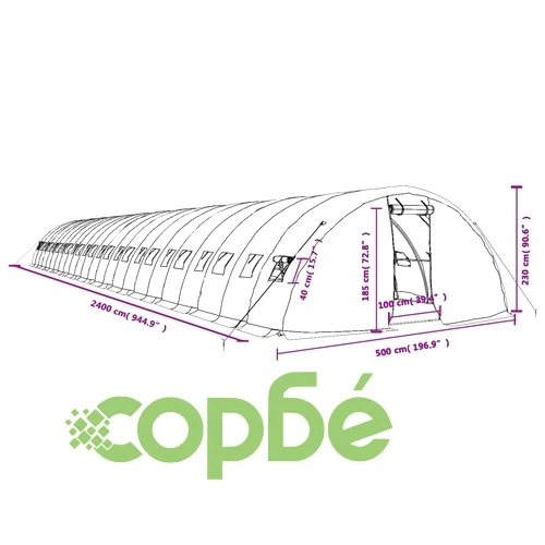 Оранжерия със стоманена рамка бяла 120 м² 24x5x2,3 м ➤ топ цена ➤ sorbe.bg