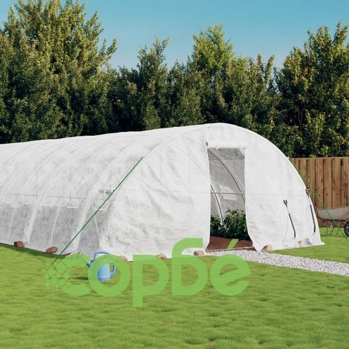 Оранжерия със стоманена рамка бяла 120 м² 24x5x2,3 м ➤ топ цена ➤ sorbe.bg