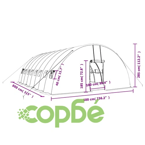 Оранжерия със стоманена рамка зелена 48 м² 8x6x2,85 м ➤ топ цена ➤ sorbe.bg