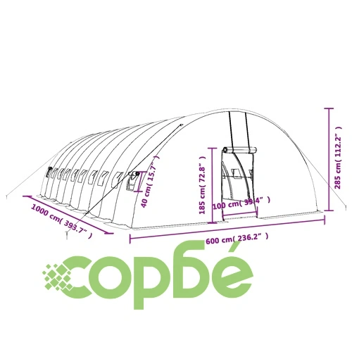 Оранжерия със стоманена рамка зелена 60 м² 10x6x2,85 м ➤ топ цена ➤ sorbe.bg