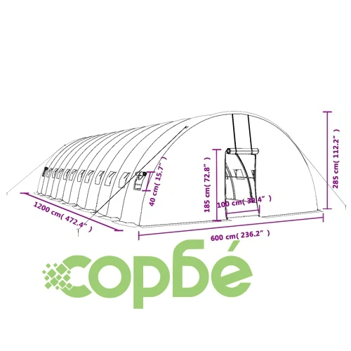Оранжерия със стоманена рамка зелена 72 м² 12x6x2,85 м ➤ топ цена ➤ sorbe.bg
