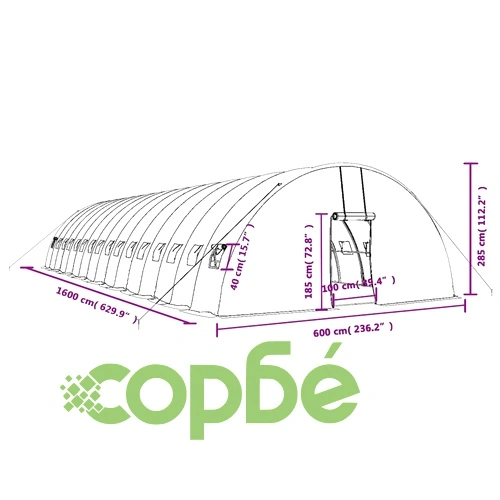 Оранжерия със стоманена рамка зелена 96 м² 16x6x2,85 м ➤ топ цена ➤ sorbe.bg