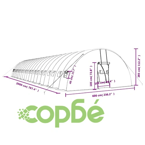 Оранжерия със стоманена рамка зелена 120 м² 20x6x2,85 м ➤ топ цена ➤ sorbe.bg