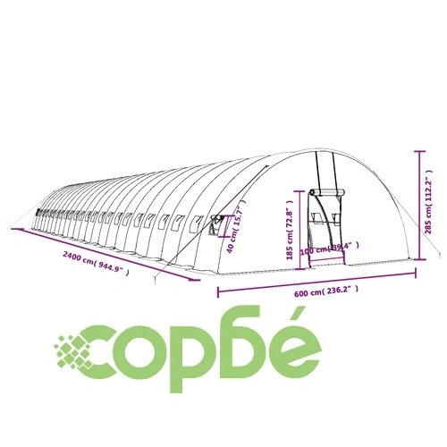 Оранжерия със стоманена рамка зелена 144 м² 24x6x2,85 м ➤ топ цена ➤ sorbe.bg