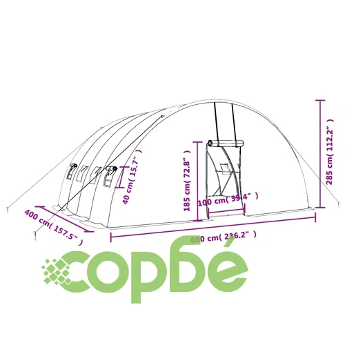 Оранжерия със стоманена рамка бяла 24 м² 6x4x2,85 м ➤ топ цена ➤ sorbe.bg