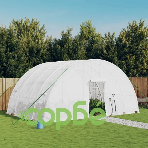 Оранжерия със стоманена рамка бяла 24 м² 6x4x2,85 м ➤ топ цена ➤ sorbe.bg