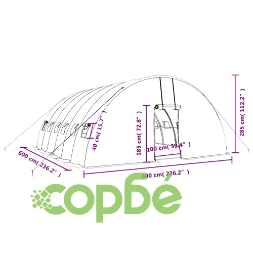 Оранжерия със стоманена рамка бяла 36 м² 6x6x2,85 м ➤ топ цена ➤ sorbe.bg