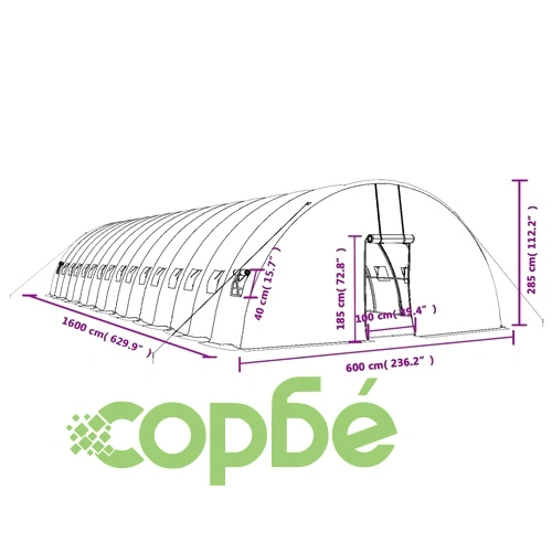 Оранжерия със стоманена рамка бяла 96 м² 16x6x2,85 м ➤ топ цена ➤ sorbe.bg